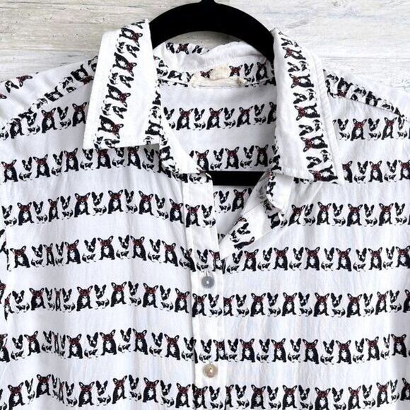 JANE and DELANCEY French Bulldog Shirt White Button Down Womens Small - Picture 2 of 5